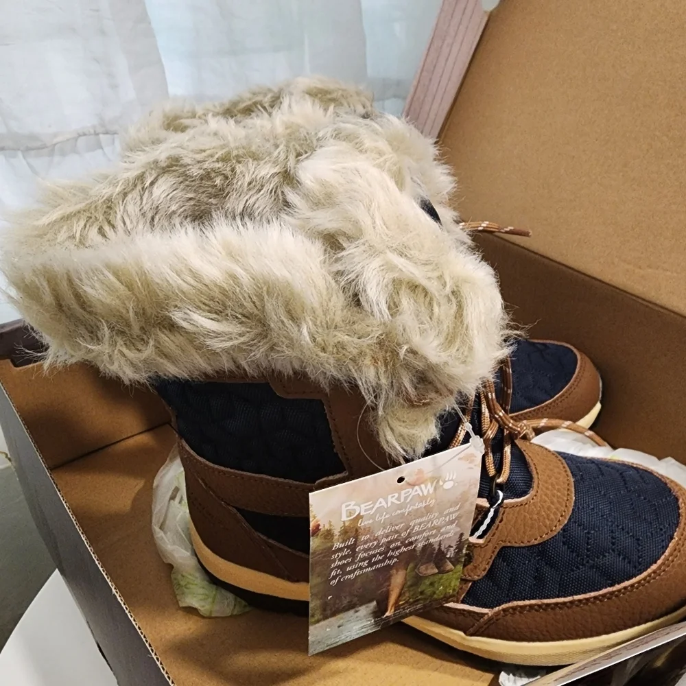 BearPaw Marina Waterproof Quilted Faux Fur Snow Boot in Hickory II, Size 6. NIB - Picture 5 of 14